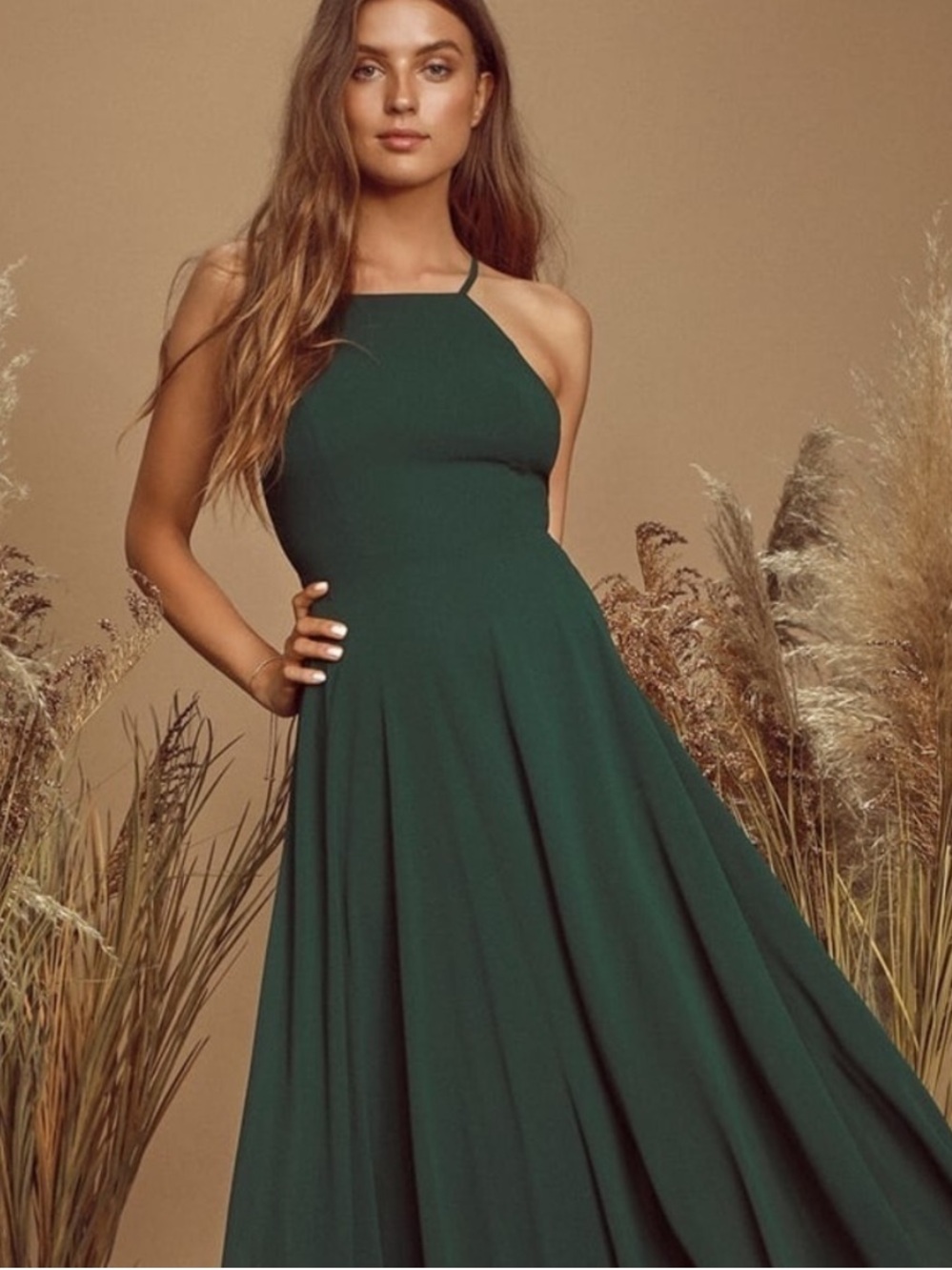 Lulus "Mythical Kind of Love" Emerald Dark Green Maxi Dress Size Small